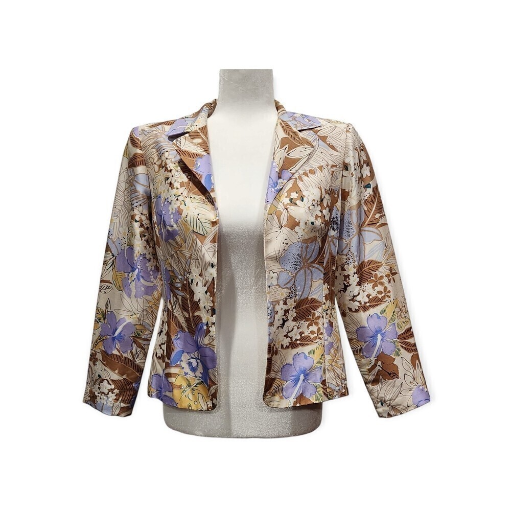 Vintage Adrianna Papell Silk Watercolor Artsy Sketch Floral Blazer Jacket, 6P